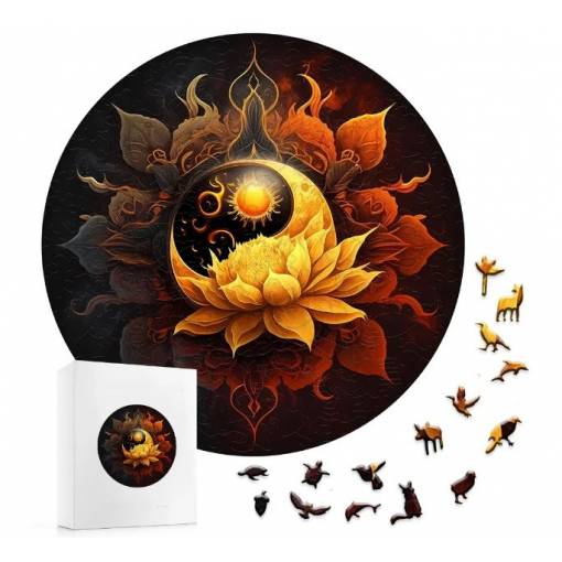 Foto - Kulaté dřevěné puzzle - Měsíční květina, A4