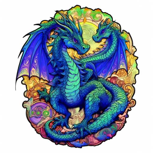 Foto - Dřevěné puzzle - Dvouhlavý drak, A5