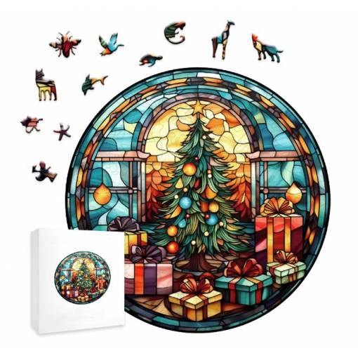 Foto - Kulaté dřevěné puzzle - Vánoční stromeček, A4