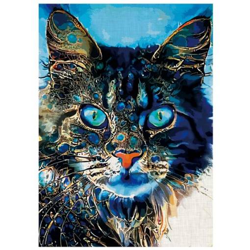Foto - Klasické dřevěné puzzle - Tmavě barevná kočka, A3