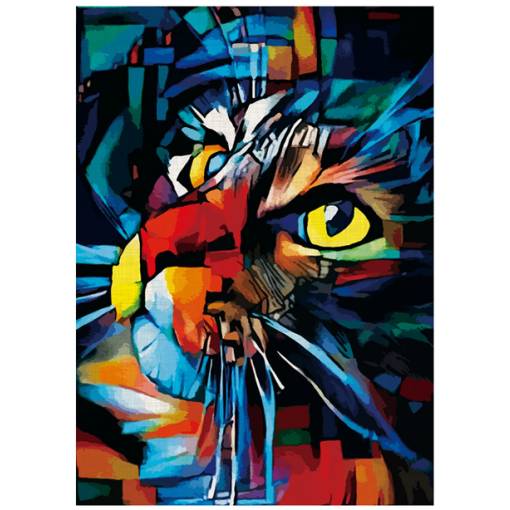 Foto - Klasické dřevěné puzzle - Svítivě barevná kočka, A3
