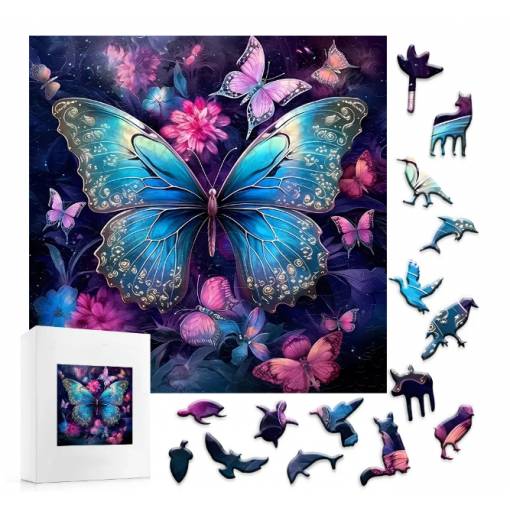 Foto - Klasické dřevěné puzzle - Tyrkysový motýl, A5