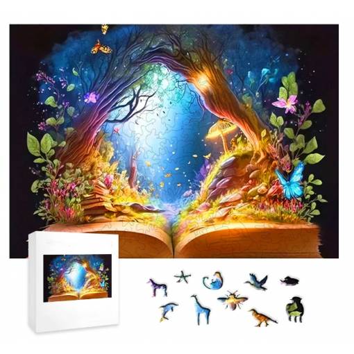 Foto - Klasické dřevěné puzzle - Magická kniha kouzel, A5