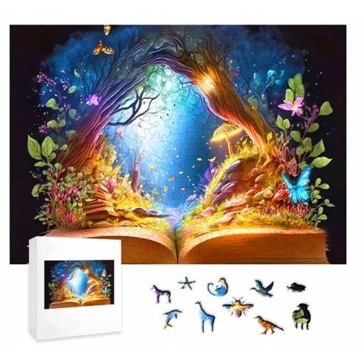 Foto - Klasické dřevěné puzzle - Magická kniha kouzel, A4