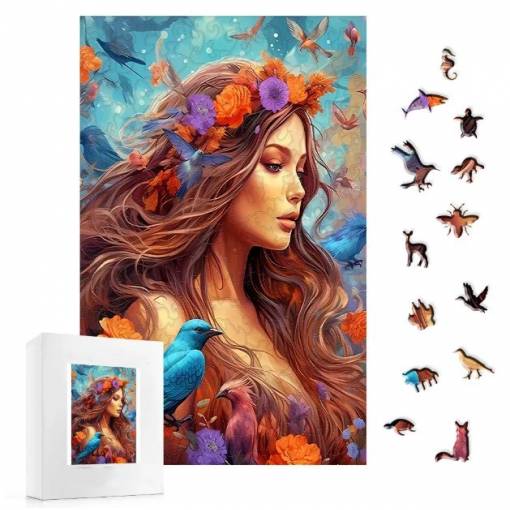 Foto - Klasické dřevěné puzzle - Květinová paní, A3