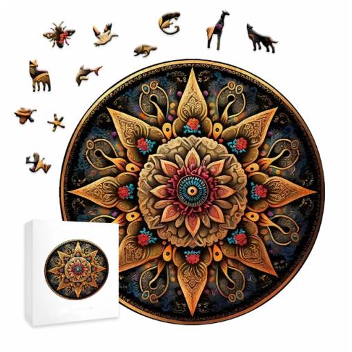 Foto - Kulaté dřevěné puzzle - Barevná květina, A5
