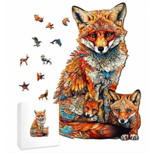 Foto - Dřevěné puzzle - Barevná liščí rodina, A4