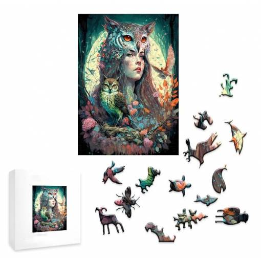 Foto - Klasické dřevěné puzzle - Soví žena, A3