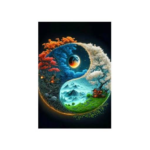 Foto - Diamantové malování s kulatými diamanty - Yin Yang 4, 40 x 50