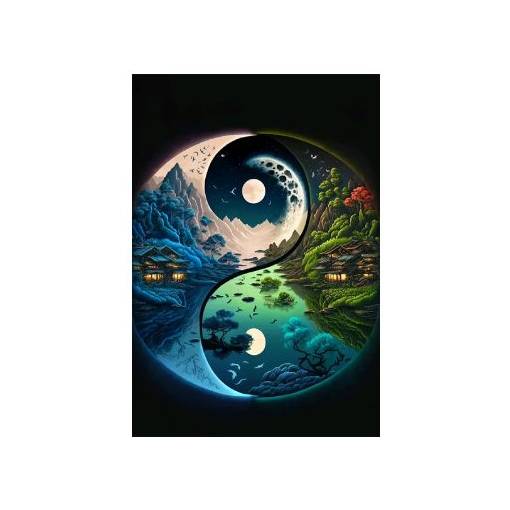Foto - Diamantové malování s diamanty ve tvaru čtverce - Yin Yang 1, 40 x 50