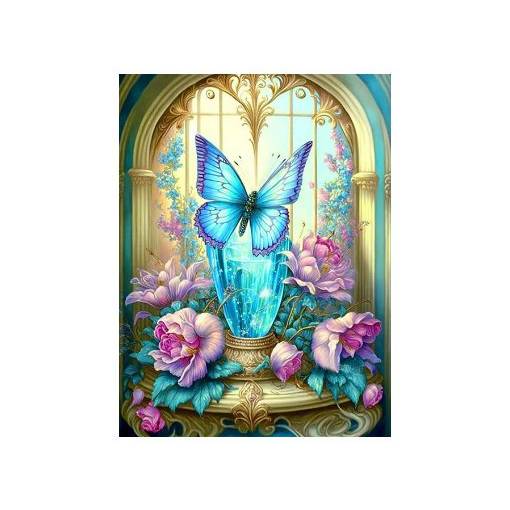 Foto - Diamantové malování s kulatými diamanty - Tyrkysový motýl, 40 x 50