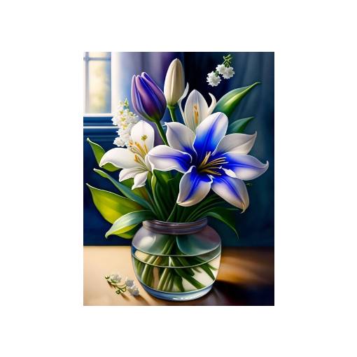 Foto - Diamantové malování s kulatými diamanty - Květiny, 30 x 40