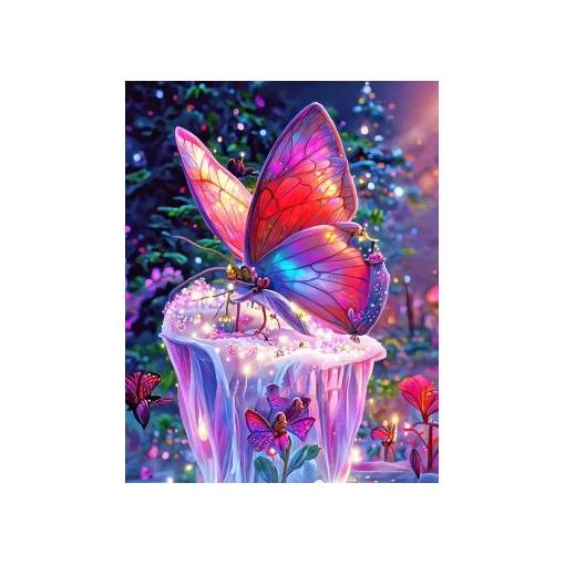 Foto - Diamantové malování s diamanty ve tvaru čtverce - Červený motýl, 60 x 50