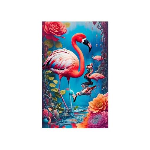 Foto - Diamantové malování s kulatými diamanty - Plameňák, 50 x 60