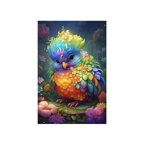 Foto - Diamantové malování s kulatými diamanty - Barevný ptáček, 40 x 30