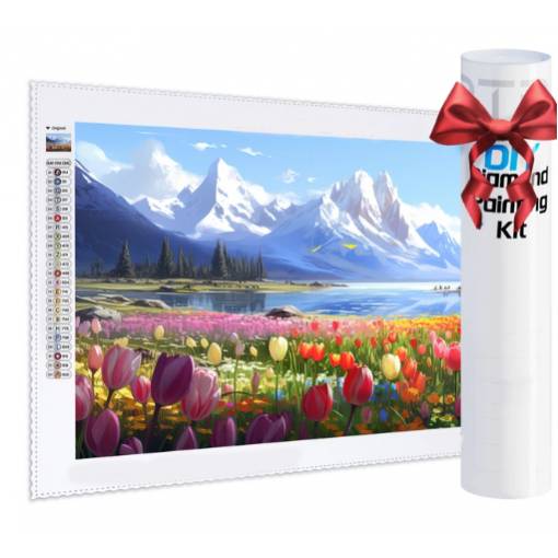 Foto - Diamantové malování s kulatými diamanty - Horská příroda, 50 x 70