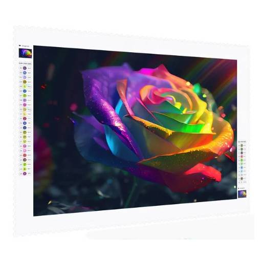 Foto - Diamantové malování s kulatými diamanty - Duhová růže, 35 x 50
