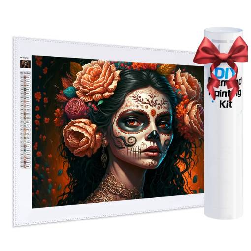Foto - Diamantové malování s kulatými diamanty - Halloween květinová dáma, 25 x 35