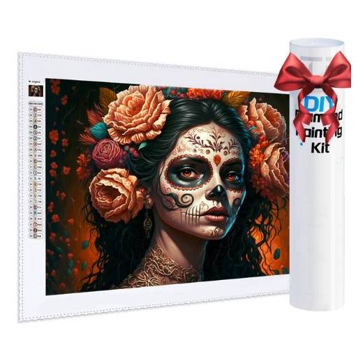 Foto - Diamantové malování s kulatými diamanty - Halloween květinová dáma, 35 x 50