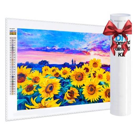 Foto - Diamantové malování s kulatými diamanty - Slunečnice, 35 x 50