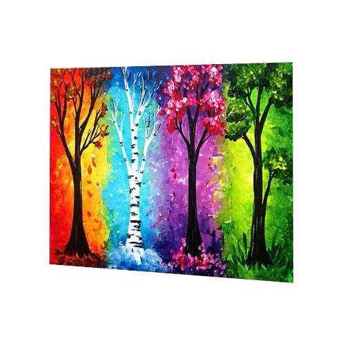 Foto - Diamantové malování s kulatými diamanty - Roční období, stromy 30 x 40