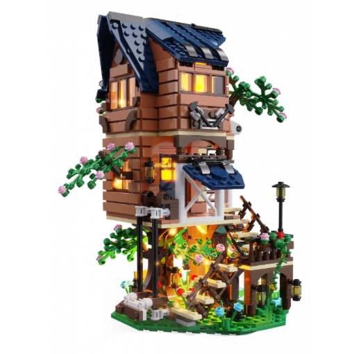 Foto - Stavebnice TreeHouse s LED osvětlením - Hnědý s modrou střechou, 956 dílků