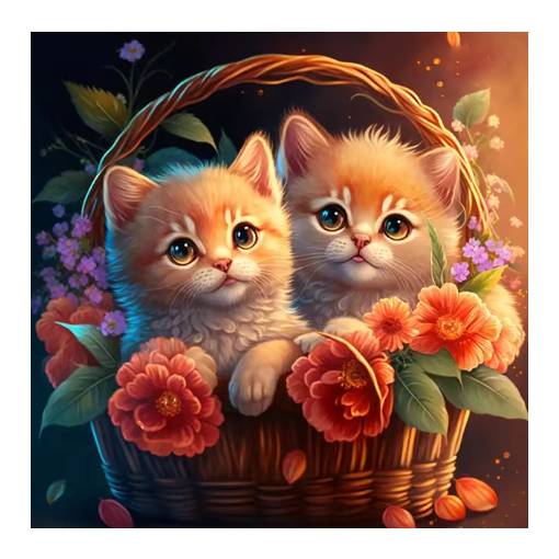 Foto - Diamantové malování s kulatými diamanty - Koťátka v košíku, 30 x 30