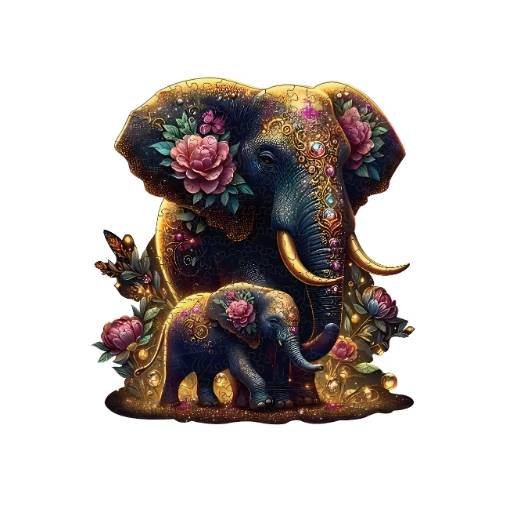 Foto - Dřevěné puzzle - Sloní rodina, A5