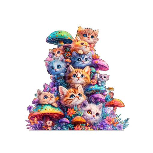 Foto - Dřevěné puzzle - Kočky s houbami, A5