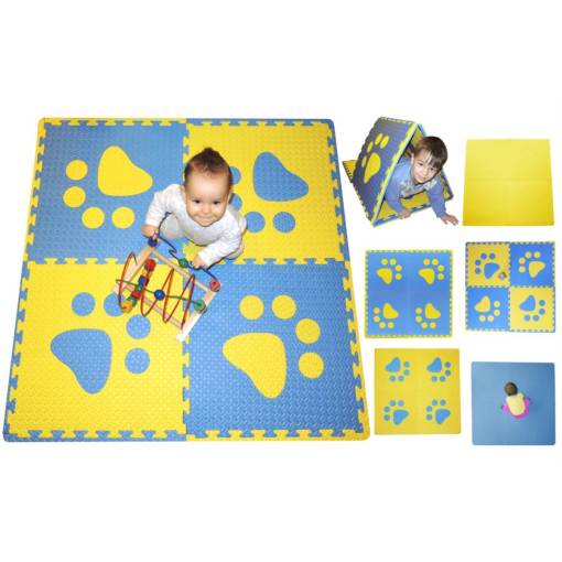 Foto - Pěnový BABY puzzle koberec s okraji - Modré a žluté dílky