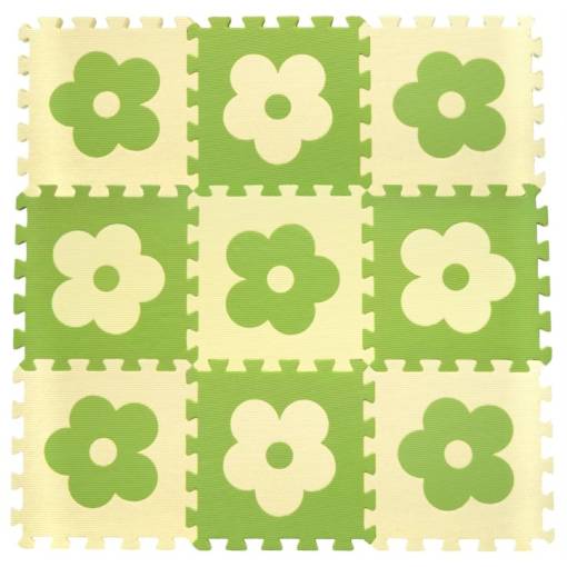 Foto - Pěnový BABY puzzle koberec - Zelené kytičky, B