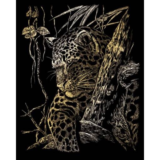 Foto - Zlatý škrabací obrázek - Leopard na stromě