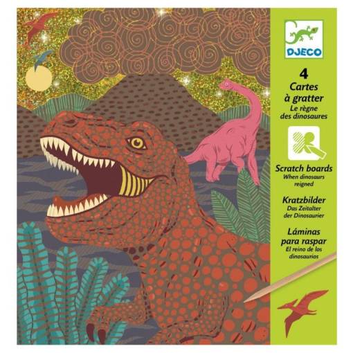 Foto - DJECO Škrabací obrázky - Dinosauři, 4 kusy