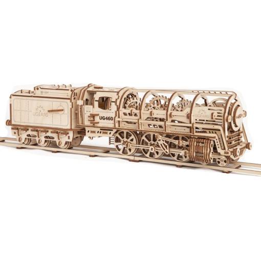 Foto - UGEARS 3D puzzle - Parní lokomotiva s vagónem, 443 dílků