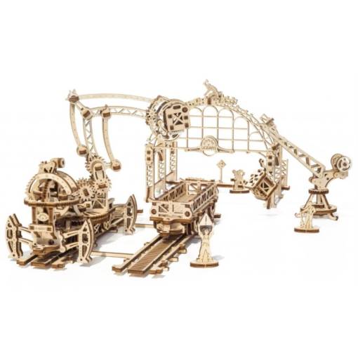 Foto - UGEARS 3D puzzle - Železniční jeřáb manipulátor, 354 dílků