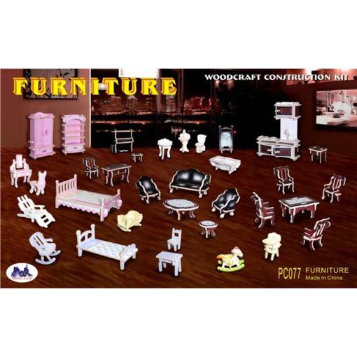 Foto - WOODEN TOY WCK 3D puzzle - Mini nábytek, barevný