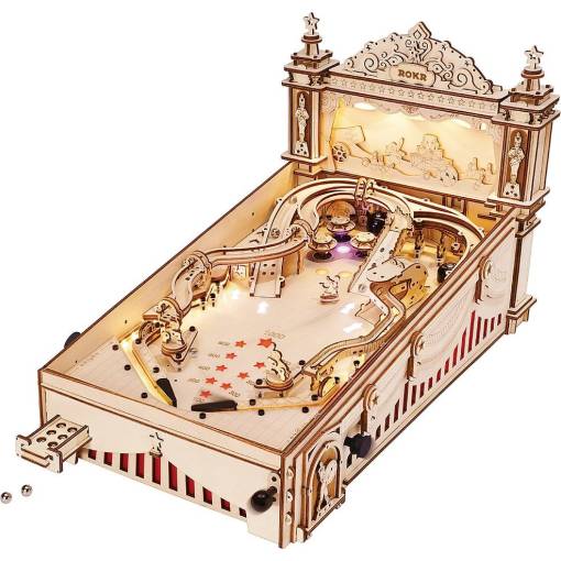Foto - ROBOTIME Rokr Svítící 3D dřevěné puzzle - Hrací automat Pinball, 482 dílků