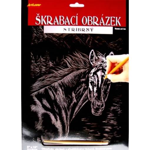Foto - ARTLOVER Škrabací obrázek stříbrný - Kůň, 20 x 25 cm
