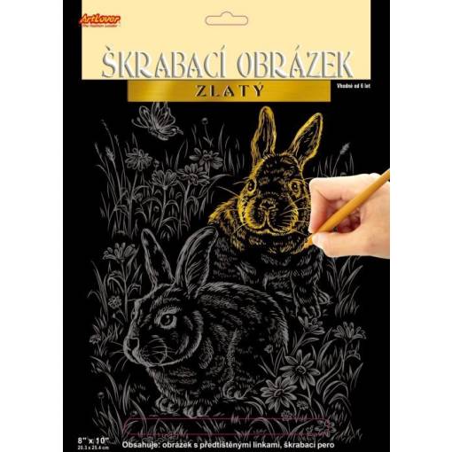 Foto - ARTLOVER Škrabací obrázek - Králíčci, zlatý