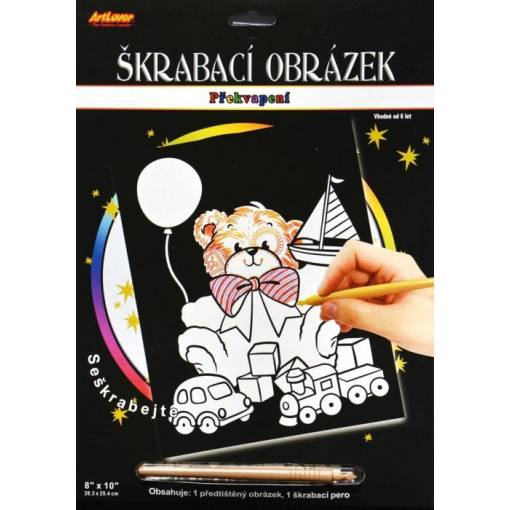Foto - ARTLOVER Škrabací obrázek s překvapením - Medvídek s hračkami, 20 x 25 cm