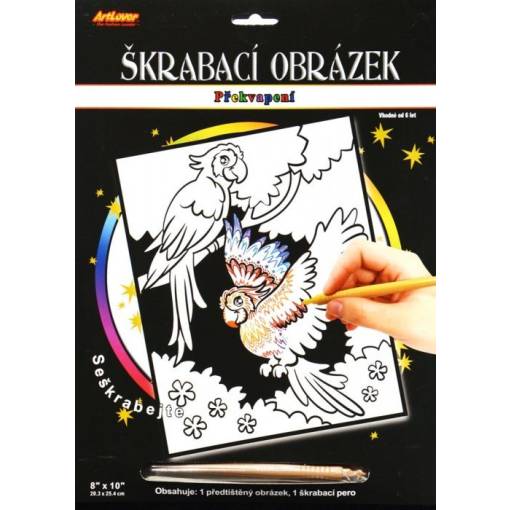 Foto - ARTLOVER Škrabací obrázek s překvapením - Dva papoušci, 20 x 25 cm