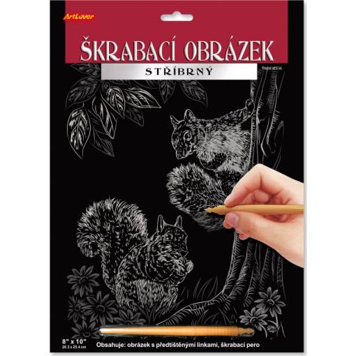 Foto - ARTLOVER Škrabací obrázek stříbrný - Veverky, 20 x 25 cm