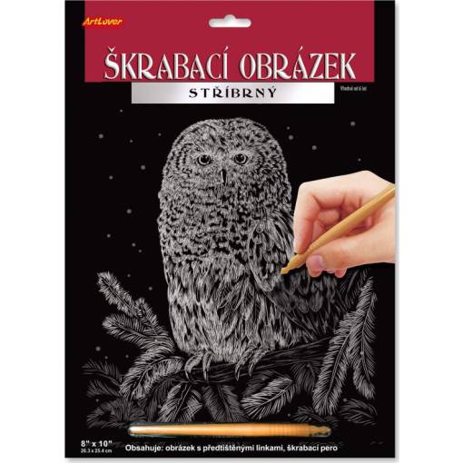 Foto - ARTLOVER Škrabací obrázek stříbrný - Sova, 20 x 25 cm