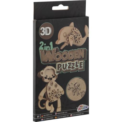 Foto - GRAFIX Dřevěné 3D puzzle 2v1 - Opice a delfín