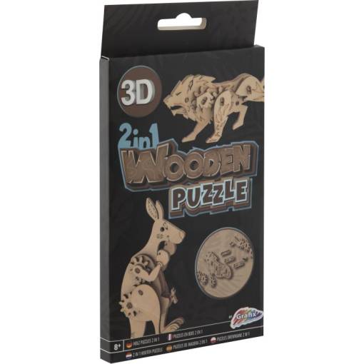 Foto - GRAFIX Dřevěné 3D puzzle 2v1 - Klokan a lev