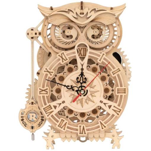 Foto - ROBOTIME Rokr 3D dřevěné puzzle - Stolní hodiny s časovačem Sova, 161 dílků