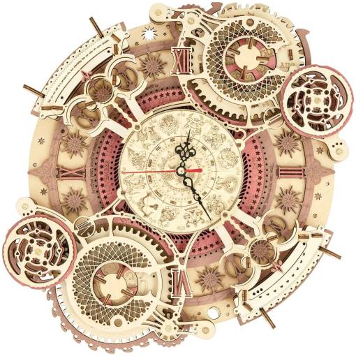 Foto - ROBOTIME Rokr 3D dřevěné puzzle - Nástěnné hodiny Zodiac, 168 dílků