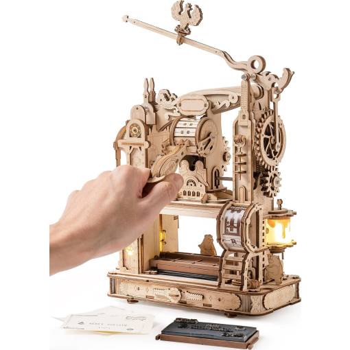 Foto - ROBOTIME Rokr Svítící 3D dřevěné puzzle - Klasický tiskařský stroj, 303 dílků
